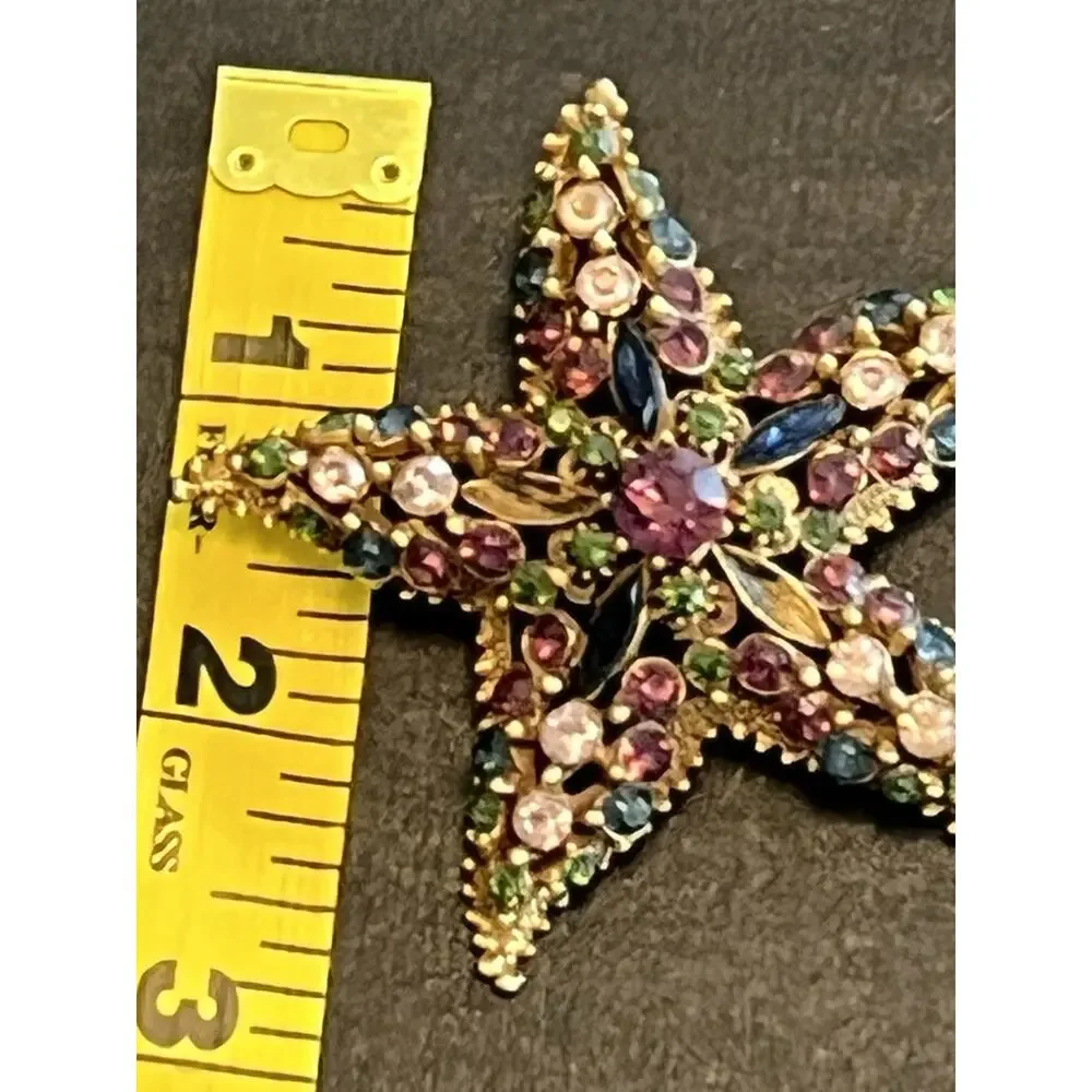 Vintage Signed FLORENZA Starfish Brooch Purple Blue Green MISSING 2 STONES
